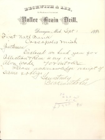 Letter Beckwith & Lee 1882