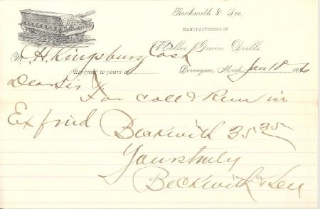 Letter Beckwith & Lee 1886