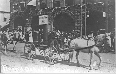 A horse drawn wagon.