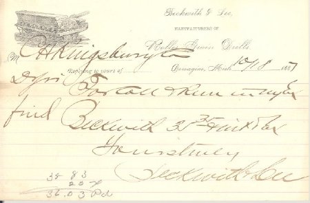 Letter Beckwith & Lee 1887