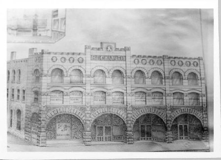 Drawing of a 3-story building.