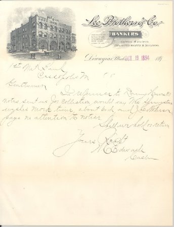 Letter Lee Brothers & Co. 1894