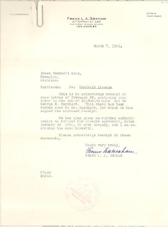 Heddon Barnhart License Letter