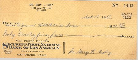 Check from Dr. Guy Udy